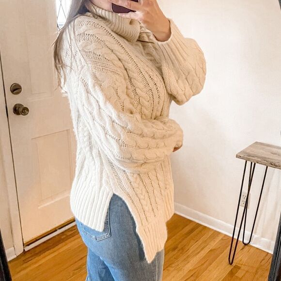 ALC Nevelson Cable Knit Turtleneck Sweater Ivory S - Picture 3 of 10